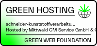 Label „Green Hosting“ by Mittwald CM Service Label für Schneider Kunststoffverarbeitung GmbH - Green Hosting by Mittwald CM-Service